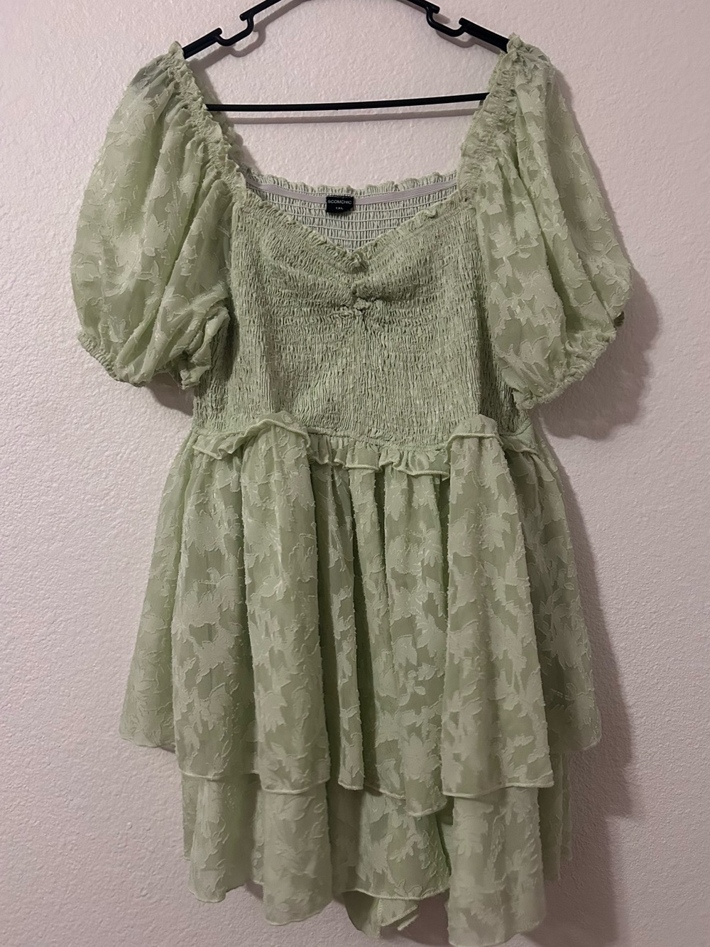 Light Green Girls' Puff-Sleeve Tiered Romper